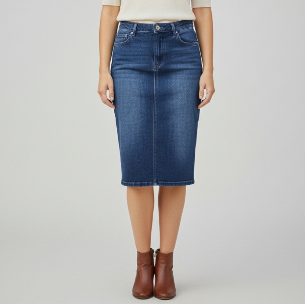 Classic Women's Blue Denim Midi Skirt